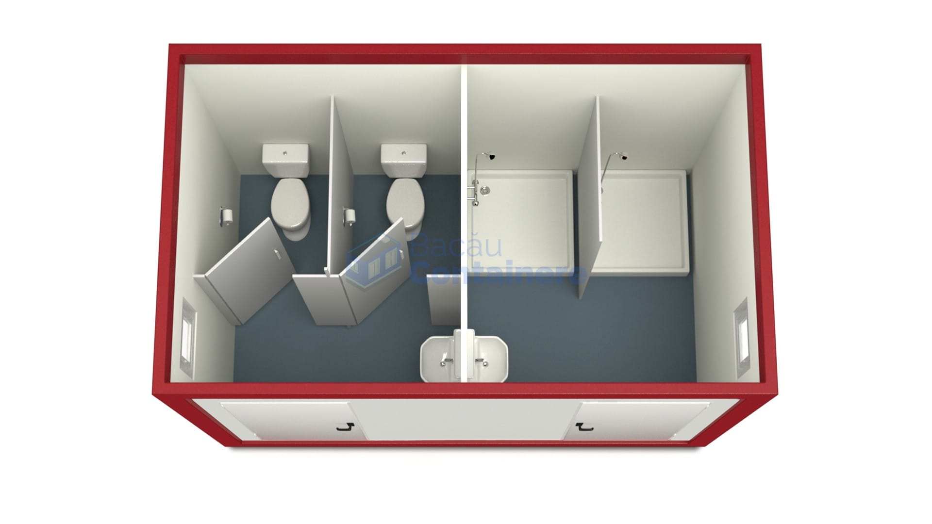 container sanitar bacau 4metri 2dusuri 2wc rosu